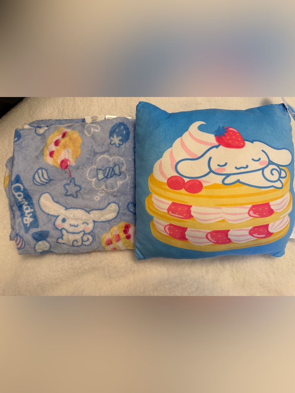 Cinnamoroll Blue Kids blanket and travel pillow- Cute Pancake Print
